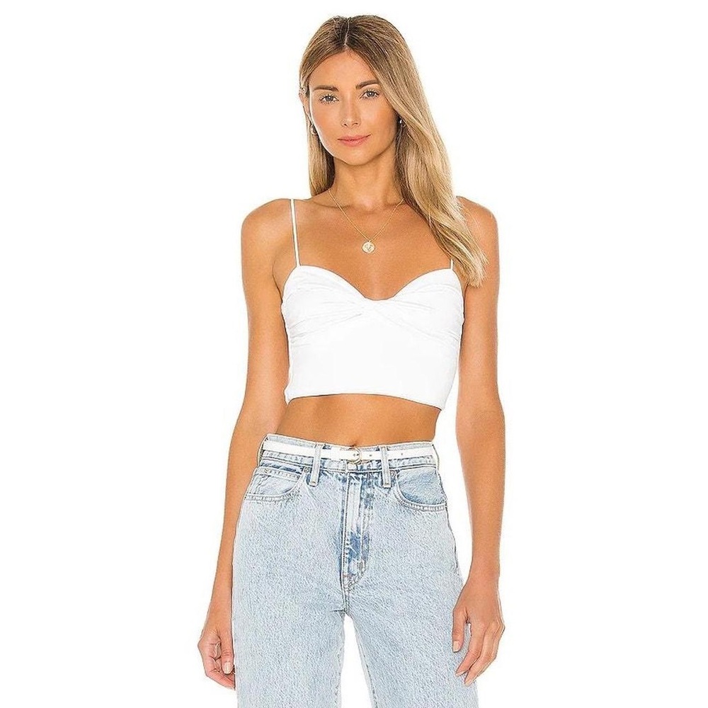 Lovers + Friends Ivory Ruched Twist Front Crop Cami